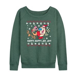 Women's - Ren & Stimpy - Happy Happy Joy Joy Lightweight French Terry Wide Neck Long Sleeve Shirt - 1 of 4
