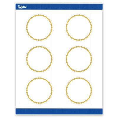 Avery Printable Round Labels, Gold Beads, 3" Diameter, Matte White Round Labels, Permanent, Laser/Inkjet, 60ct, Great for Product Labels