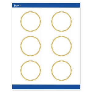 Avery Printable Round Labels, Gold Beads, 3" Diameter, Matte White Round Labels, Permanent, Laser/Inkjet, 60ct, Great for Product Labels - 1 of 4