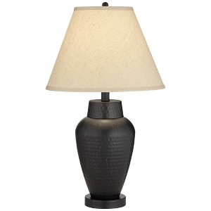 Regency Hill Auburn Rustic Farmhouse Table Lamp 25" High Bronze Hammered with Table Top Dimmer Natural Linen Empire Shade for Bedroom Living Room Home - 1 of 4