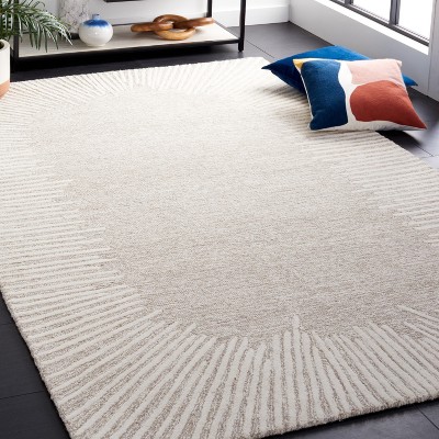 Natural Ivory Handmade Wool Tufted Abstract Rug 5' x 8'