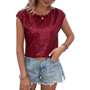 Whizmax Sequin Tank Tops For Women Sleeveless Sparkle Shimmer Round Neck Vest Tops Glitter Camisole Vest - 1 of 4