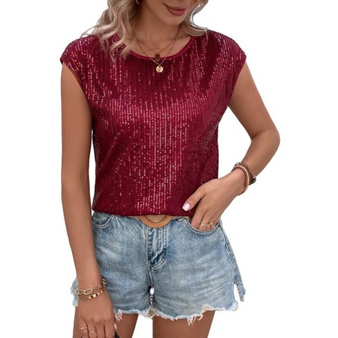 Whizmax Sequin Tank Tops For Women Sleeveless Sparkle Shimmer Round Neck Vest Tops Glitter