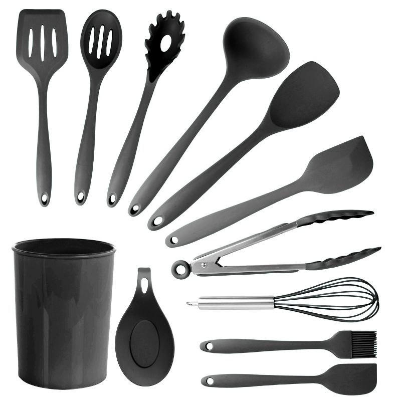 MegaChef Black Silicone Cooking Utensils, Set of 12, 1 of 8