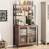 63.78" Bakers Rack with Cabinet and Hooks, 5-Tier Coffee Bar Station with Microwave Space, Brown Industrial Style - 2 of 4