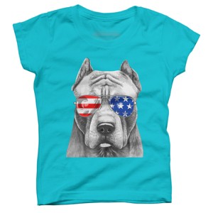 Girl's Design By Humans American Pitbull With Sunglasses By T-Shirt - 1 of 2