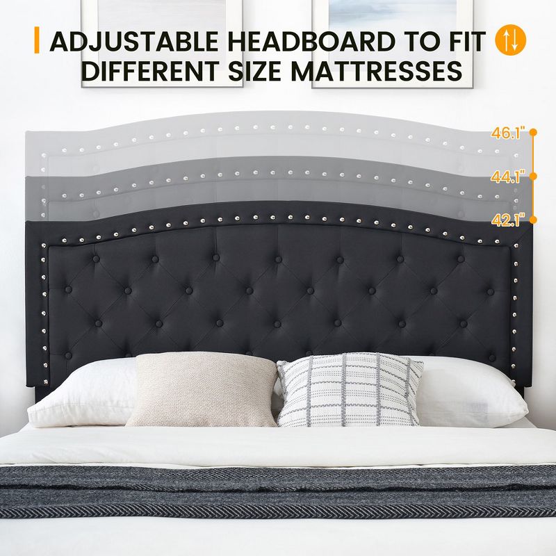 Whizmax Two Size Bed Frame with Button Tufted Headboard, Mattress Foundation, Easy Assembly, No Box Spring Needed, 4 of 9