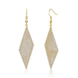 Guili Sterling Silver 14k Gold Plated Mesh Dangle Earrings with Cubic Zirconia – Elegant, Chic, Sparkling Design for Special Occasions - 1 of 2