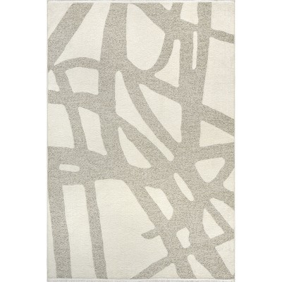Nuloom Cream Claude Abstract Fringed Reversible Machine Washable Area Rug