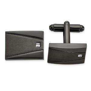 Chisel Stainless Steel Brushed and Polished Gunmetal IP-plated with Cubic Zirconia Rectangle Cuff Links - 1 of 4