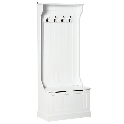NicBex 28 In Small Hall Tree with Bench with 4 Hooks, and a Flip Shoe Cabinet Suitable for Small Space Entrance and Living Room, White