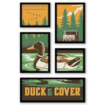 Americanflat Duck and Cover 5 Piece Grid Wall Art Room Decor Set - botanical Animal Modern Home Decor Wall Prints