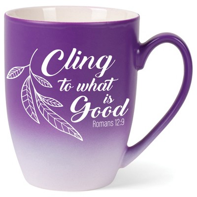 Elanze Designs Cling To What Is Good Romans 12:9 Two Toned Ombre Matte Purple and White 12 ounce Ceramic Stoneware Coffee Cup Mug