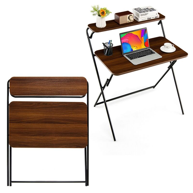 Tangkula 2-Tier Folding Computer Desk Laptop Table Home Office No Assembly Required, 1 of 10