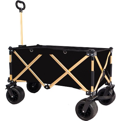 Vynxaria Aluminum Folding Wagon, Heavy-Duty Utility Beach Cart with Wheels, Adjustable Handle, Drink Holders for Shopping, Camping, Garden, Outdoor