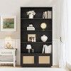 Acekool 5-Tier Boho Bookshelf with Rattan Doors, Tall Wooden Bookcase with Storage, Book Stand for Living Room, Bedroom, Office, Kitchen - 3 of 4