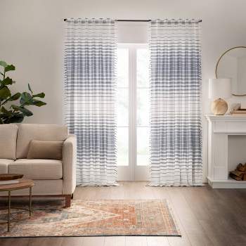 1pc 50"x95" Light Filtering Amari Striped Window Curtain Panel Navy - Mercantile