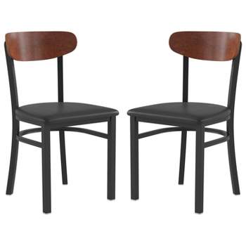Flash Furniture Wright Set of 2 Commercial Grade Dining Chairs with 500 LB. Capacity Steel Frame, Solid Wood Seat, and Boomerang Back