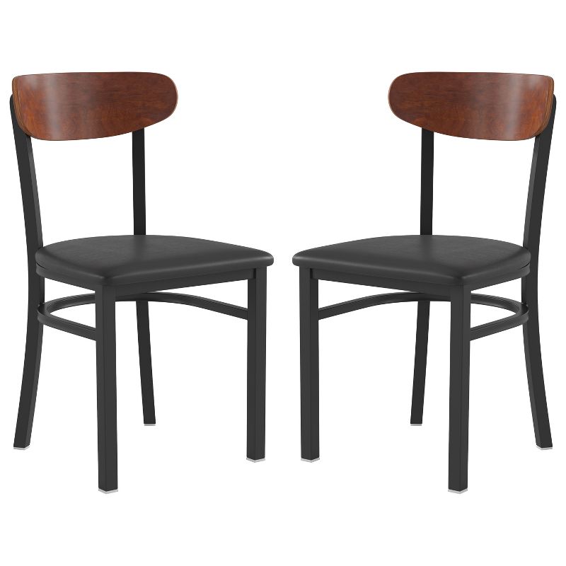 Flash Furniture Wright Set of 2 Commercial Grade Dining Chairs with 500 LB. Capacity Steel Frame, Solid Wood Seat, and Boomerang Back, 1 of 13