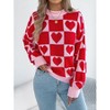 Coolmee Women's Checkered Holiday Sweater Cute Plaid Print Crewneck Sweatshirt Knit Puff Sleeve Chunky Jumpers - 4 of 4