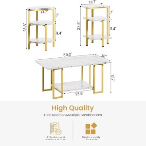 Hooseng 3 Pieces Coffee Table Set, Living Room Coffee Table with 2 End Side Tables Set and Metal Frame, Living Room Table Set - 1 of 4