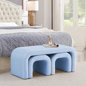 GDFStudio Stacey 44" U-Shaped Teddy Upholstered Wood Stackable Nesting Ottoman Set - 1 of 4