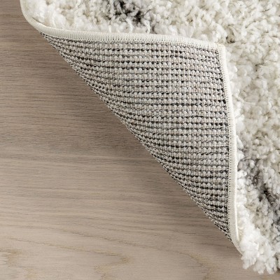 Plush White Geometric Shag 63" Square Area Rug