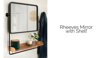 Rustic Brown and Black Rectangular Wall Mirror with Shelf
