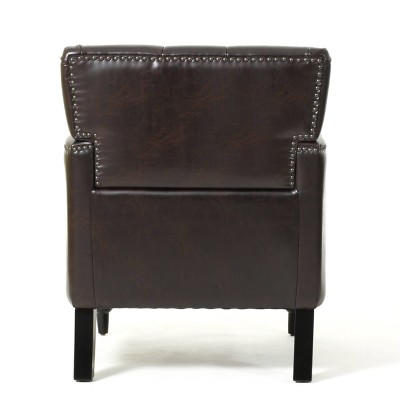 Elegant Malone Handcrafted Brown Leather & Wood Accent Chair