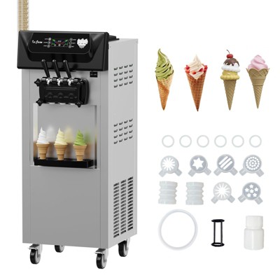 Ice Cream Machine, Commercial 2+1 Flavor Soft Serve Maker - 5.8-8 Gal/Hr 2200W with 2x7L Hoppers, 3 Dispensers for Restaurants