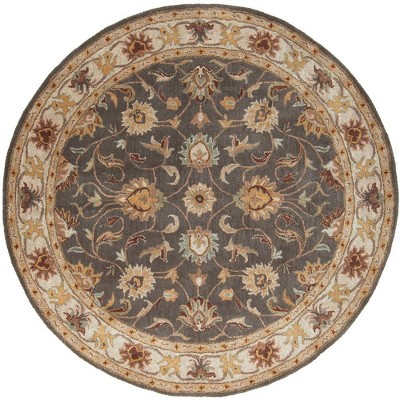 Mark & Day Paris 4' Round Tufted Indoor Area Rugs Khaki: Handmade Wool, Stain-Resistant, Botanical Pattern, Traditional Style