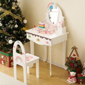 KTMBDW Kids Vanity Table and Chair Set, Girls Vanity Set with Stool, Mirror, Makeup Dressing Princess Table with 3 Drawer for Little Girls - 1 of 4