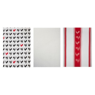 3pk Striped Kitchen Towel Red/White - MU Kitchen