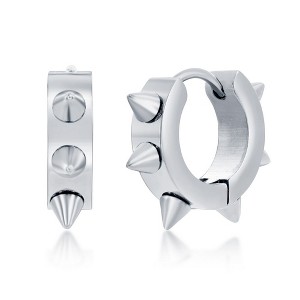 Metallo Stainless Steel 19mm Spike Huggie Hoop Earrings - Silver - 1 of 2