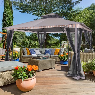 Bigget 11'x13' Outdoor Gazebo Tent with Double Roof, Patio Gazebo with Mosquito Netting, Patio Canopy for Backyard, Garden, Lawn and Deck, Grey