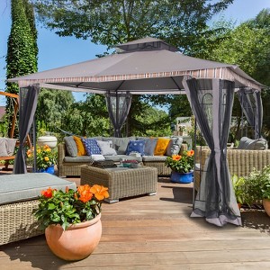 Bigget 11'x13' Outdoor Gazebo Tent with Double Roof, Patio Gazebo with Mosquito Netting, Patio Canopy for Backyard, Garden, Lawn and Deck, Grey - 1 of 4