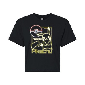 Women's - Pokémon - Neon Pikachu Cropped Graphic T-Shirt - 1 of 4