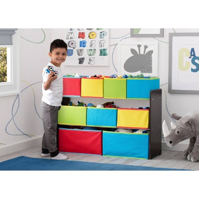 Dark Chocolate 9-Bin Kids Toy Organizer with Fabric Bins