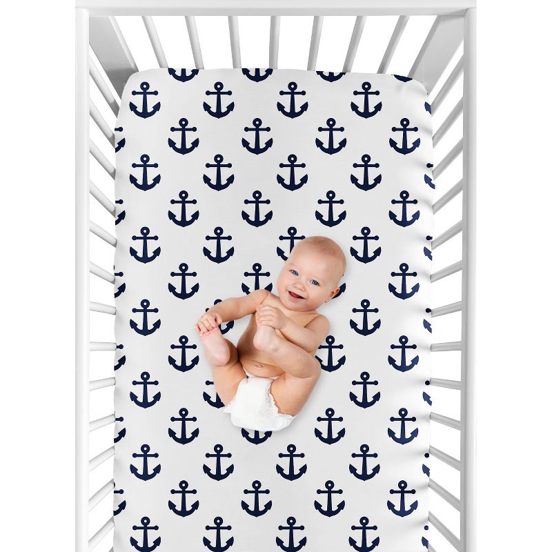 Sweet Jojo Designs Gender Neutral Baby Fitted Crib Sheet Sailor Navy Blue and White, 5 of 8