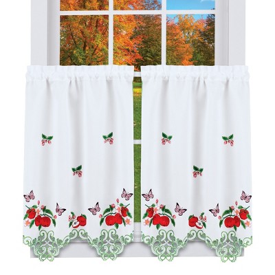 Collections Etc Embroidered Apples and Butterflies Tiered Kitchen Curtains