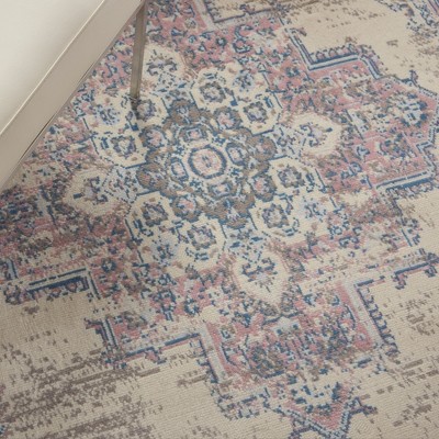 Ivory/Pink/Blue Hand-knotted Synthetic Medallion Area Rug