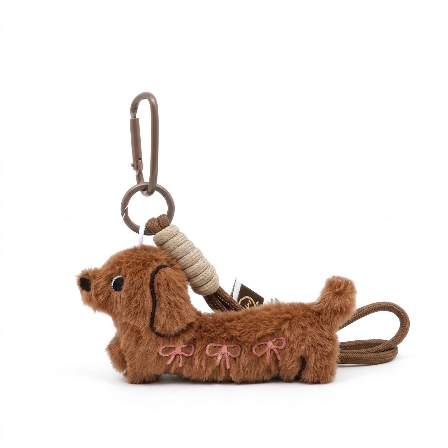 Брелоки Alilang 2-Piece Dachshund Plush Bag Charm Keychain Bow Embroidery Rope Loop Purse Accessory - Brown, цвет: Коричневый — фото 1