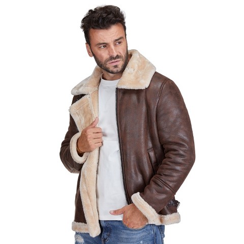 Braveman Faux Shearling Bomber Jacket,Brown,Medium