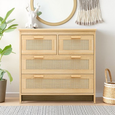 4-Drawers Rattan Storage Cabinet Rattan Drawer, CENGHU Nightstand, Coffee Bar Cabinet, for Bedroom, Living Room, Dining Room, Hallways