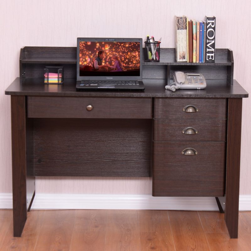 Tangkula Wooden Computer Writing Desk Office Study Table with Drawers Black/Walnut, 2 of 6
