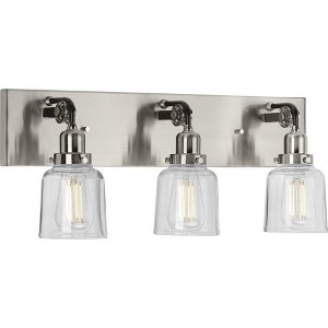 Progress Lighting Rushton 3-Light Bath Vanity in Brushed Nickel with Clear Glass Shades - 1 of 4