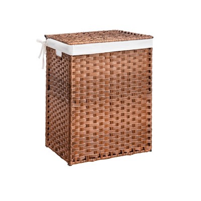 Fontoi Utility Storage Bins, Clothes Hamper with Rattan Frame, Laundry Basket with One Removable Bags, Brown, 13.5"*24"*18.3"