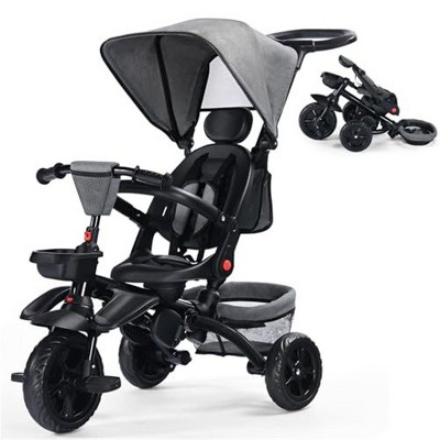 Kinder King 7 in 1 Kids Baby Stroller Tricycle Folding Toddler Trike w/Adjustable Push Handle