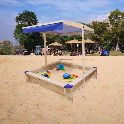 Children's Wooden Sandbox with Adjustable Canopy, Sand box with cover for Garden, Sand Pit