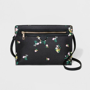 Floral Tab Zipper Crossbody Bag - A New Day Black, Women